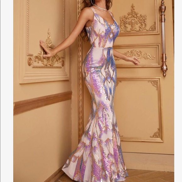 Luxurious Sequins Mermaid Backless Prom Evening Party Formal Gown Floor Dress - Picture 9 of 13